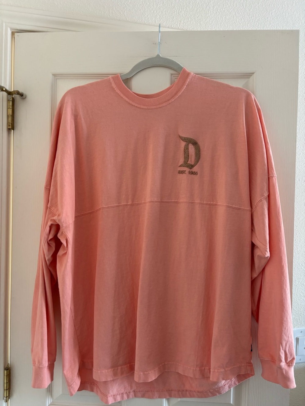 Disney Parks Pink Spirit Jersey Crewneck Tee with Gold Logo Print